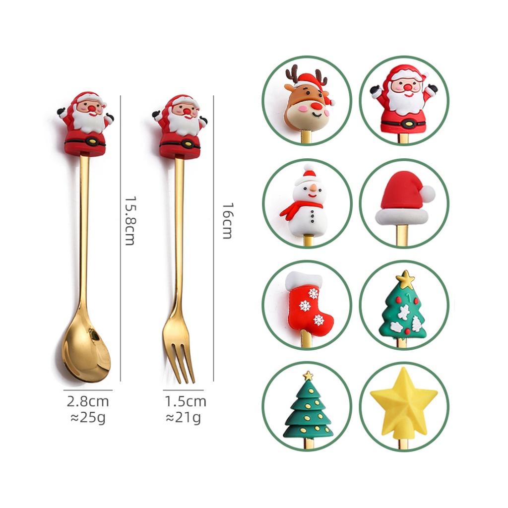 SG Seller Christmas Spoon Cutlery Set Dessert Coffee Spoon Fruit Fork Christmas Tree Small Spoon Gift Spoon