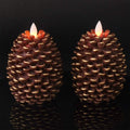 Wondise Pine Cone Flameless Flickering Candles with 6H Timer | Battery Operated Led Candles Real Wax Flicering Flame for Christmas Thanksgiving Fall Decor, Set of 2(Brown, 3.5 x 4.7 Inch)