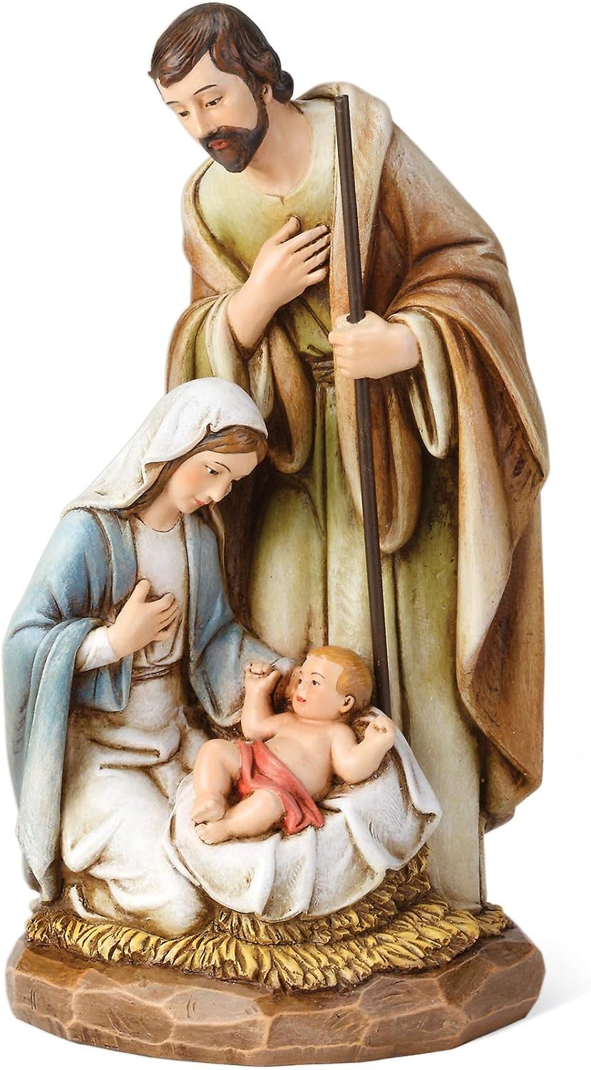 Joseph's Studio by Roman - Holy Family Figure, Christmas Scene, Carved Wood Look, 8 H, Resin and Stone, Tabletop or Desk Display, Decorative, Collection, Durable, Long Lasting