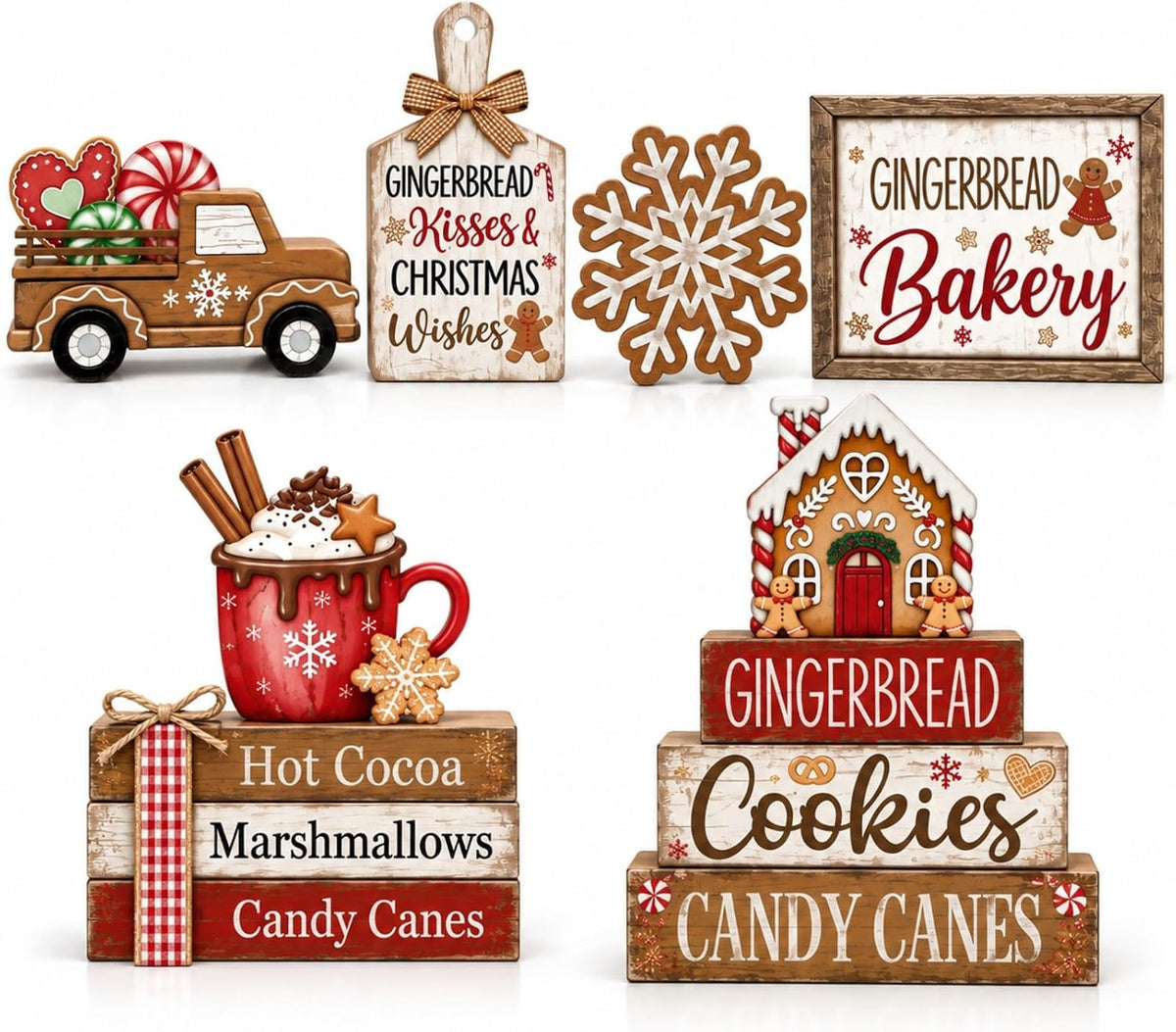 Cinnvoice 11 Pcs Christmas Table Decoration, Wooden Santa Tiered Tray Decor | Christmas Tree Table Centerpiece, Winter Snowflake Sign, Christmas Block Signs, Farmhouse Xmas Decoration for Home Shelf Gift