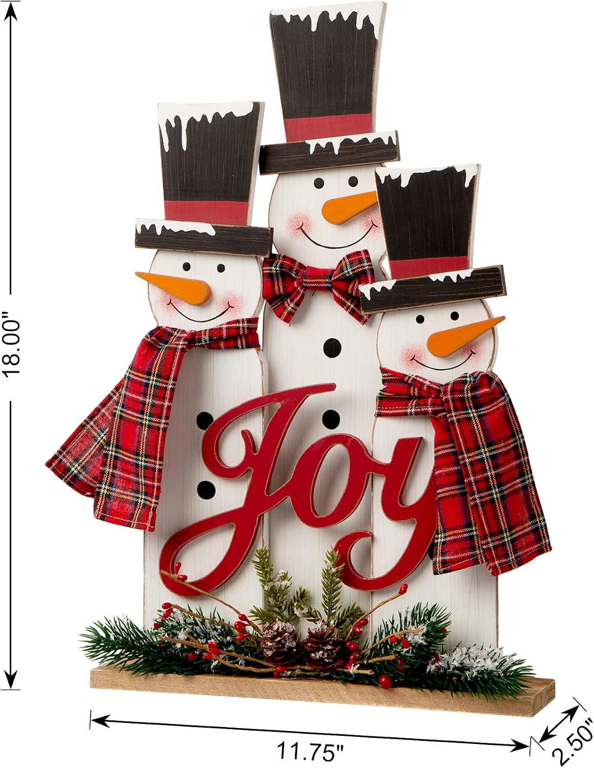 Glitzhome Christmas Table Decor Rustic Snowman Family Wooden Holiday Tabletop Centerpiece, 18 H