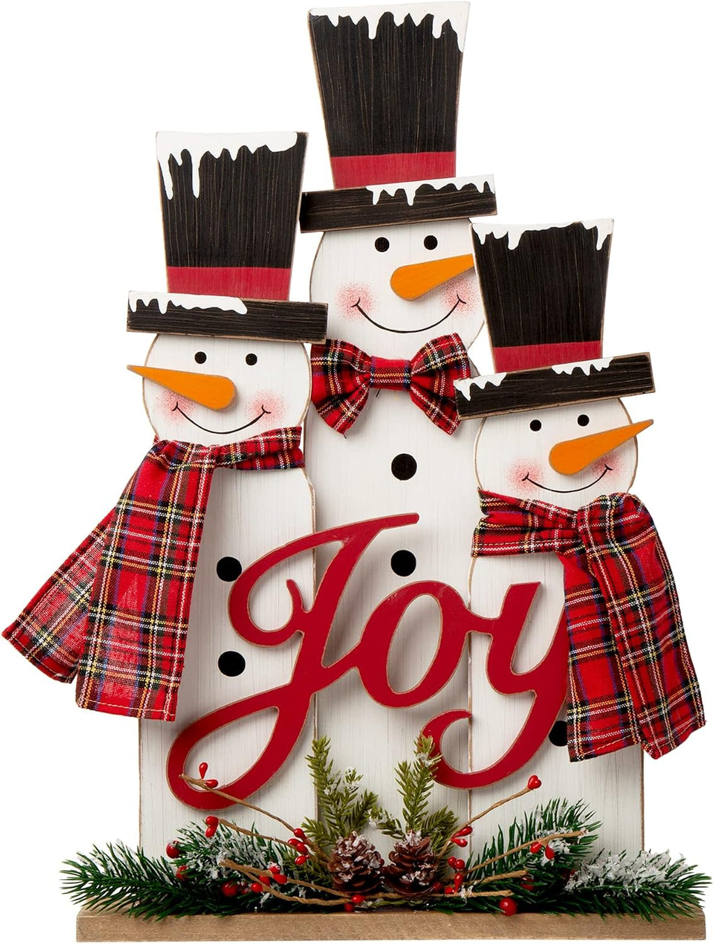 Glitzhome Christmas Table Decor Rustic Snowman Family Wooden Holiday Tabletop Centerpiece, 18 H