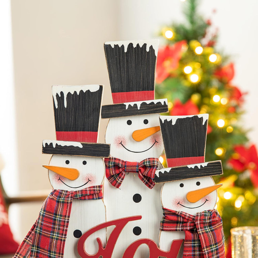 Glitzhome Christmas Table Decor Rustic Snowman Family Wooden Holiday Tabletop Centerpiece, 18 H