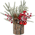 Mljsh Small Christmas Table Centerpiece with Pinecones & Red Berries, Rustic Farmhouse Christmas Centerpieces for Coffee Bar, Mantel, Kitchen Island,Window Sill & Entryway Table Holiday Decor (1pcs