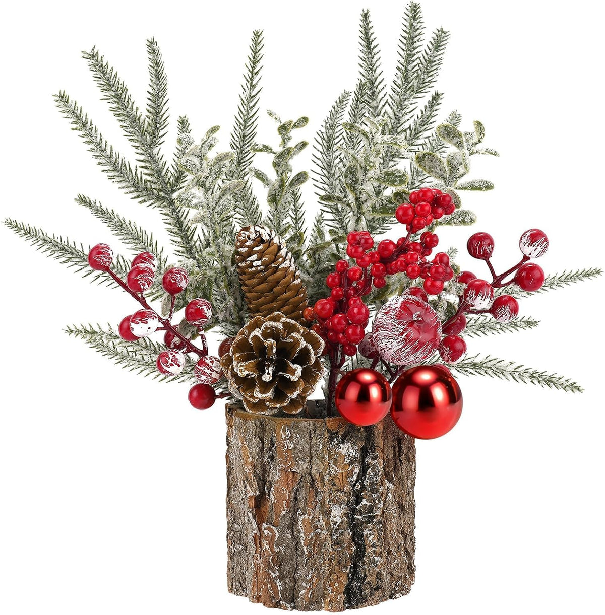 Mljsh Small Christmas Table Centerpiece with Pinecones & Red Berries, Rustic Farmhouse Christmas Centerpieces for Coffee Bar, Mantel, Kitchen Island,Window Sill & Entryway Table Holiday Decor (1pcs