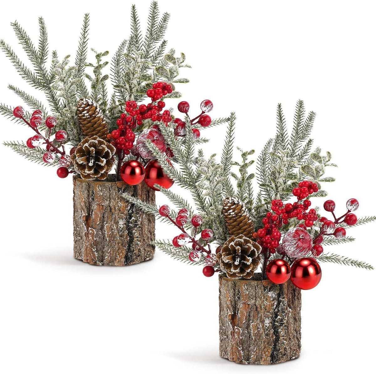 Mljsh Small Christmas Table Centerpiece with Pinecones & Red Berries, Rustic Farmhouse Christmas Centerpieces for Coffee Bar, Mantel, Kitchen Island,Window Sill & Entryway Table Holiday Decor (1pcs
