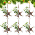 Yalikop 6 Pcs Large 5.9'' Christmas Snowflake Ornaments Rustic Wooden Decor | Farmhouse Snowflake Hanging with Pine Cone Mixed Greenery and Hemp Rope Xmas Decorations for Xmas Tree Mantle Fireplace
