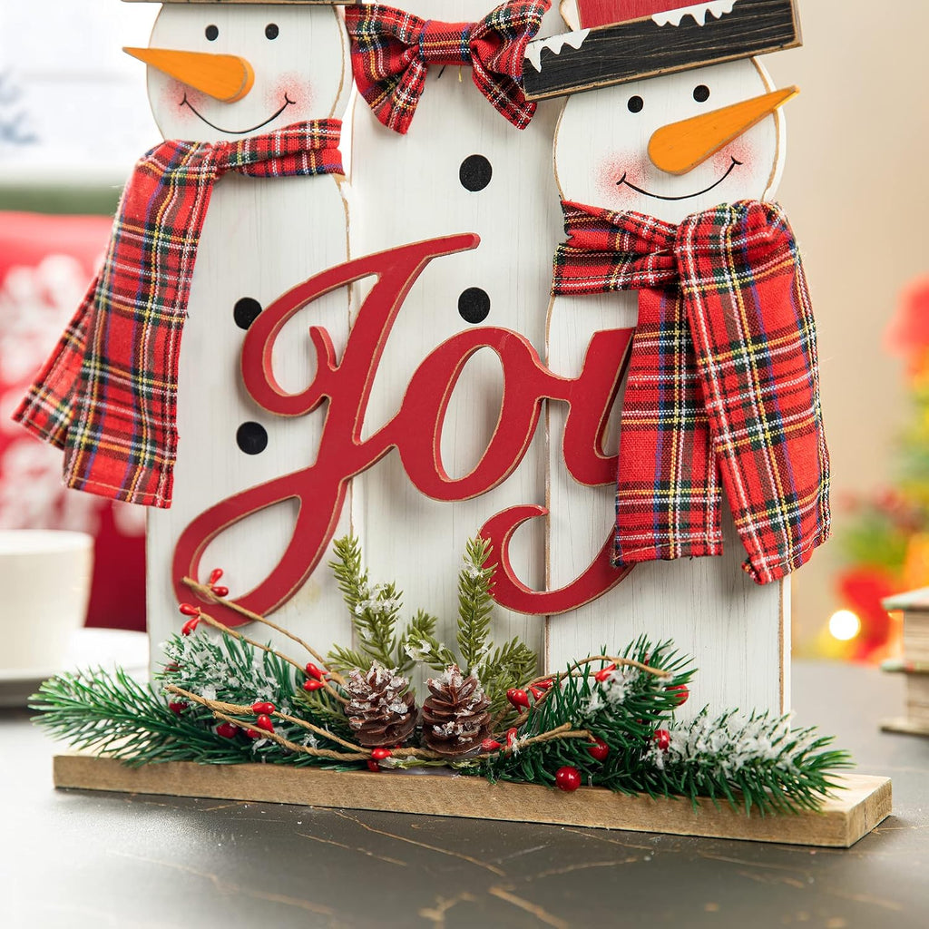 Glitzhome Christmas Table Decor Rustic Snowman Family Wooden Holiday Tabletop Centerpiece, 18 H
