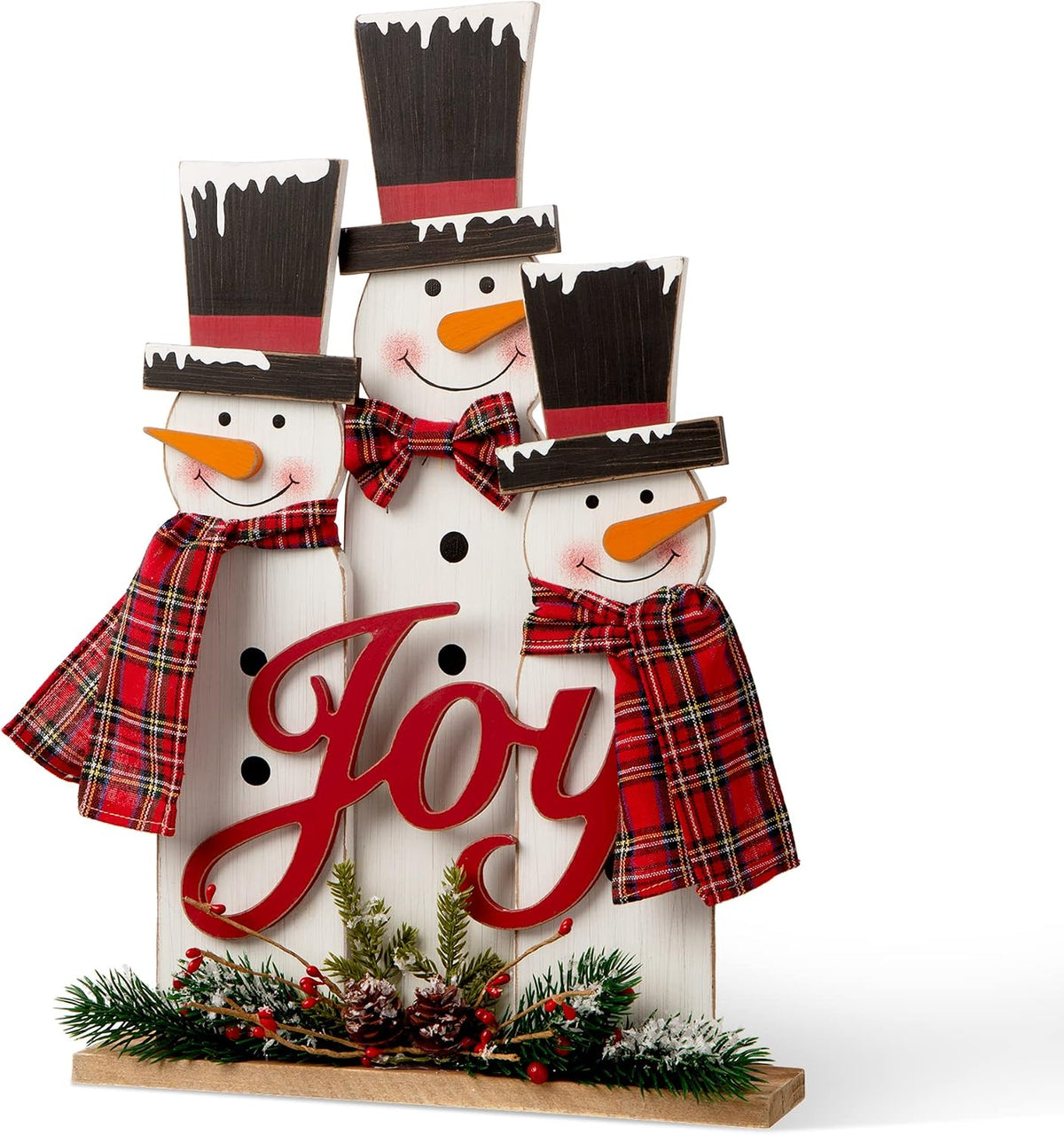 Glitzhome Christmas Table Decor Rustic Snowman Family Wooden Holiday Tabletop Centerpiece, 18 H