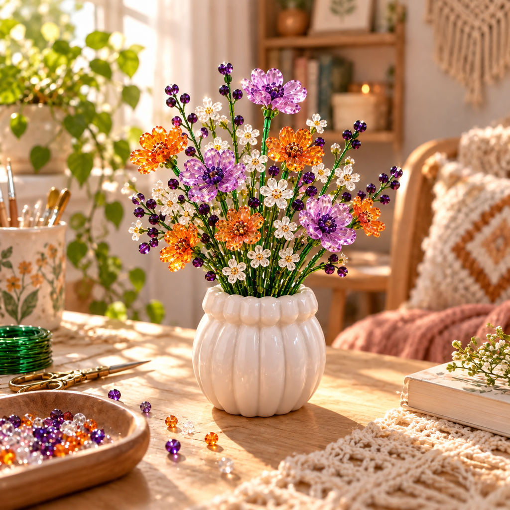 🌸 DIY Beaded Wildflower Bouquet Kit – Handmade Crystal Flower Craft Set