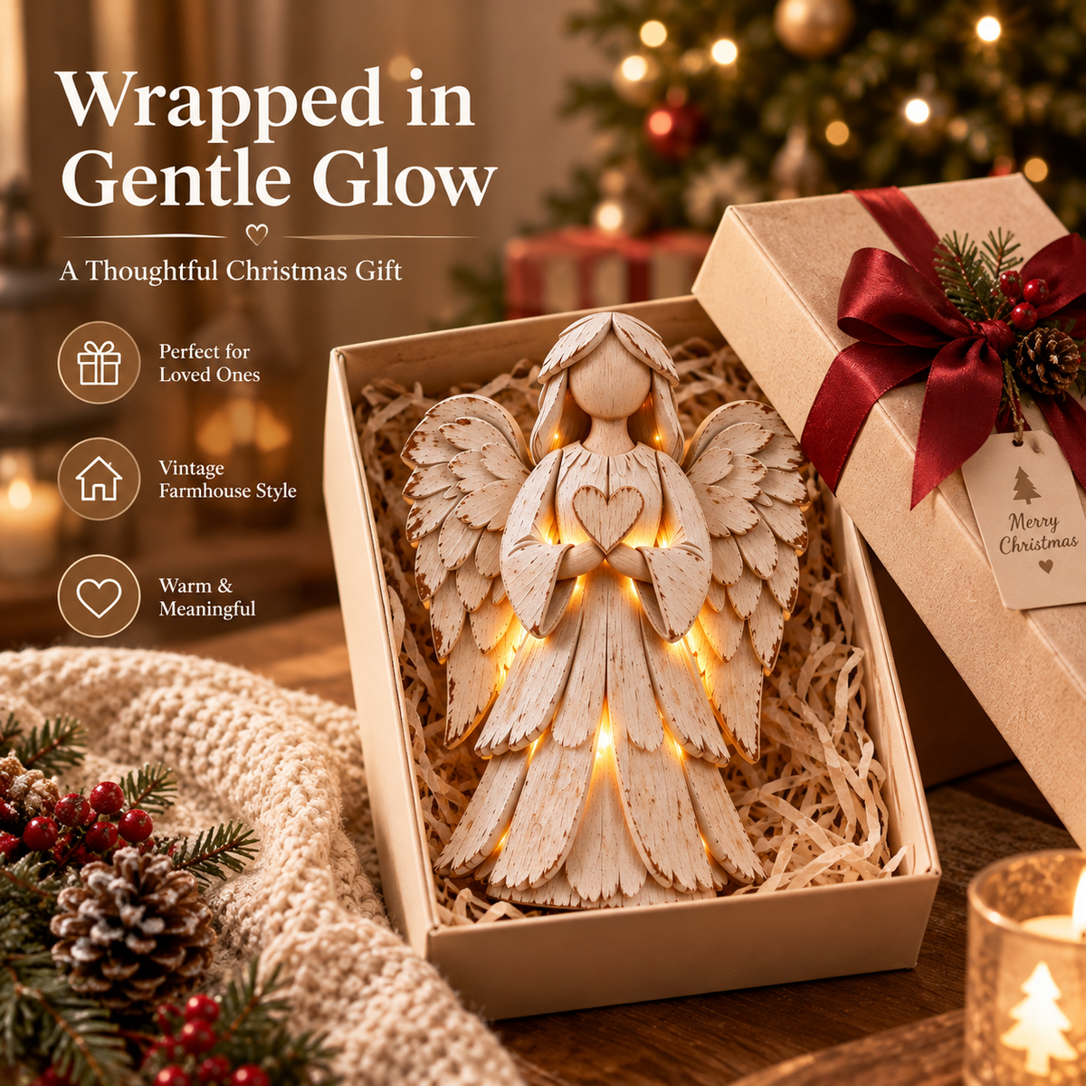 🔥⏰️ Limited Time Special Price 🌙 Vintage Lighted Christmas Tree & Angel Ornaments