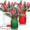 Karenhi 16 Pcs Christmas Mason Jar Centerpieces Pine Berries,Pine Needles | Red Green White Frosted Jars with Pinecones Garland Wooden Sign, Farmhouse Dining Kitchen Indoor Holiday Tabletop Decor Set