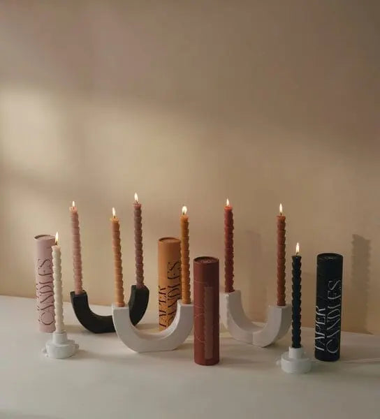 Burnt Orange & Peach Tube Tapers - Set of 4