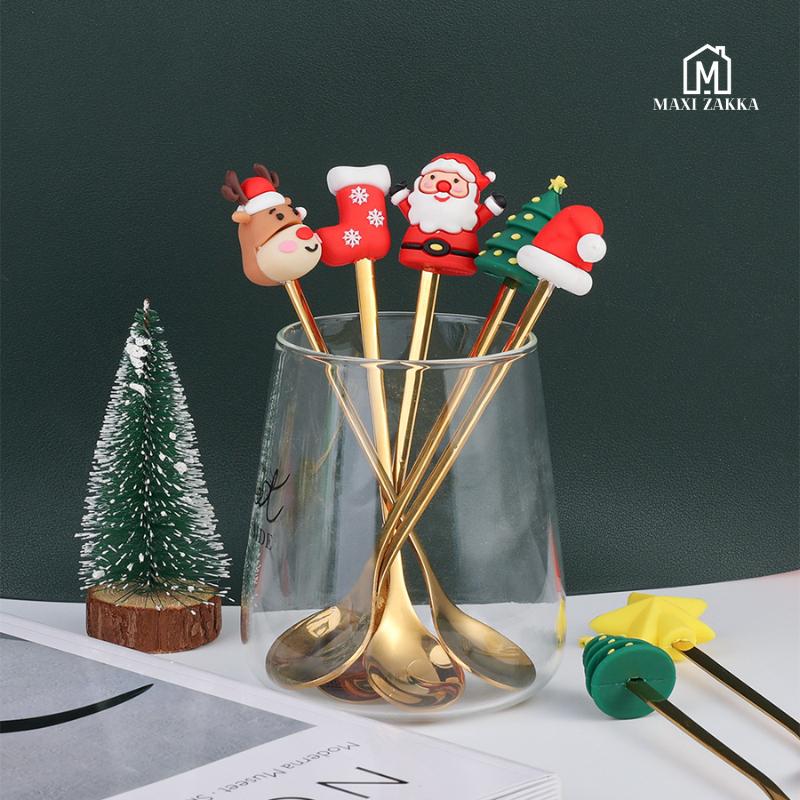 SG Seller Christmas Spoon Cutlery Set Dessert Coffee Spoon Fruit Fork Christmas Tree Small Spoon Gift Spoon