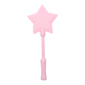 A blush pink wand card holder topped with a five point star, with a solid pink handle, on a white background